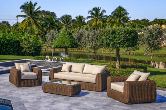 OUTSY - Milo Lux 4-Piece Outdoor and Backyard Extra Deep Seating Wicker Aluminum Frame Furniture Set with Wicker Coffee Table in Brown - 0AMI-R02-BR-R-LUX