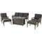 Mod Furniture - Pasadena 6-Piece Wicker Outdoor Patio Conversation Set with Gray Cushions, Ottomans and Firepit | PAS6PCFP-CHR