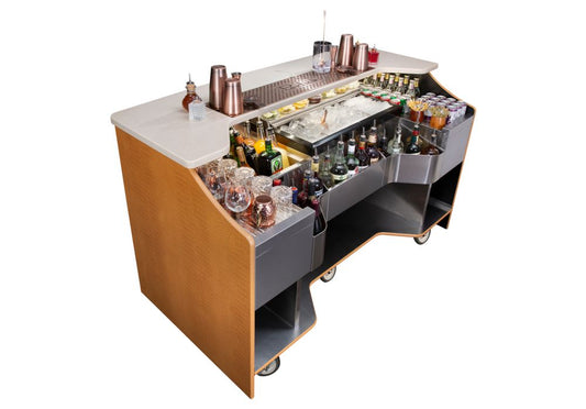 Perlick - 70” Tobin Ellis Signature Series Limited Edition Mobile Bar: two drainboards, bottle well, ice chest, and bottle rail - RMB-001