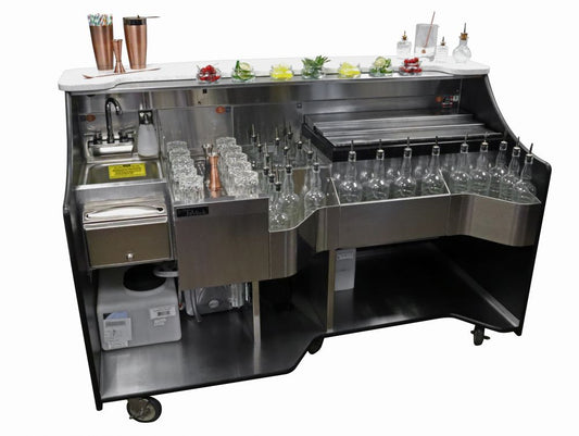 Perlick - 70” Tobin Ellis Signature Series Mobile Bar: one drainboard, bottle well, ice chest, bottle rail, hand wash sink, hot water heater - RMB-002