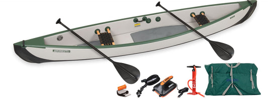 Sea Eagle - TC16 3 Seater 16' White/Green Inflatable Travel Canoe Wood/Web Seats Electric Pump Package ( TC16K_EP3W )