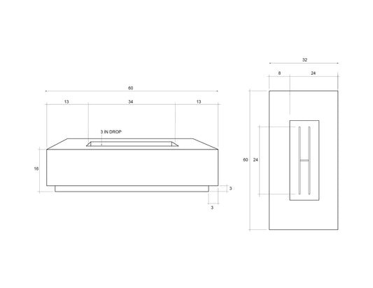 Prism Hardscapes - 60" Tavola 8 65,000 BTU NG/LP Rectangular Fire Pit Table