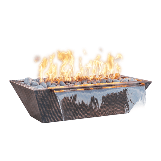 The Outdoor Plus - 72" x 20"Linear Maya Hammered Copper Fire & Water Bowl - NG, LP - OPT-7220MCFW