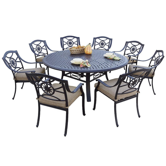 Darlee - Ten Star 9-Piece Patio Dining Set with Cushions and 71'' Round Dining Table - DL503-9PC-99LD