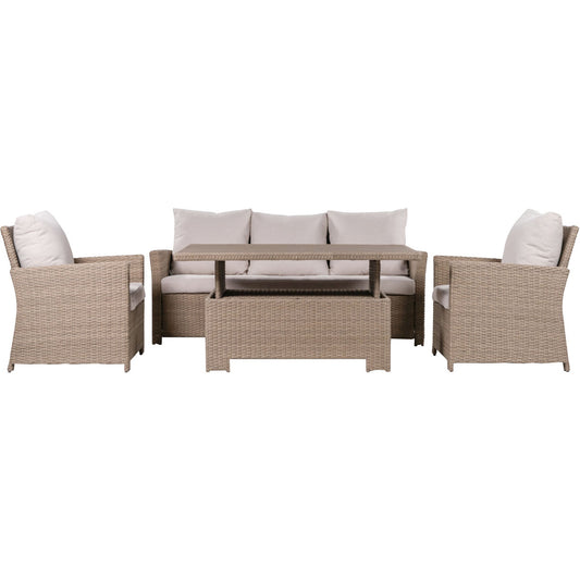 Mod Furniture - Aiden 4-Piece Alunimum Patio Conversation Set with Light Grey Cushions and Adjustable Coffee Table | AIDEN4PC-GRY