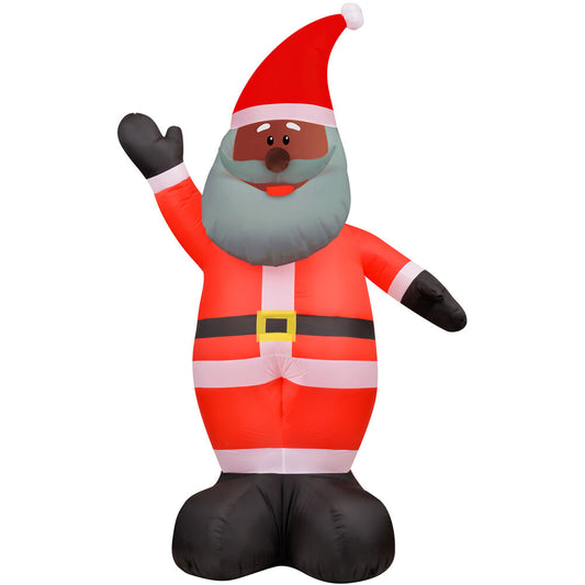 Christmas Time - 12-Ft. Tall African American Santa Claus, Prelit Outdoor Christmas Inflatable with Storage Bag - Red