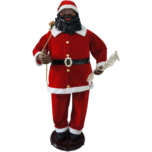 Christmas Time - 58-In. African American Dancing Santa Claus with Naughty & Nice List, Animated Indoor Christmas Holiday Home Decor - Red