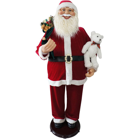 Christmas Time - 58-In. Dancing Santa Claus with Teddy Bear, Animated Indoor Christmas Holiday Home Decor - Red
