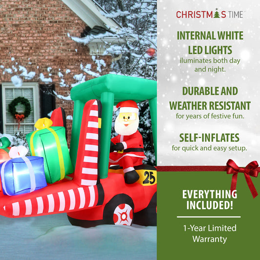 Christmas Time - 6-Ft. Pre-Lit Inflatable Santa Claus in a Fork Lift Outdoor Christmas Decoration - Red