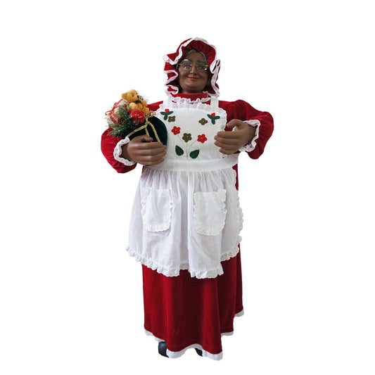 Christmas Time - 3-Ft. African American Music and Motion Mrs. Claus with Apron, Animated Indoor Christmas Holiday Home Decor - Red