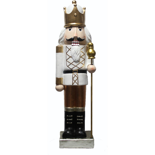 Christmas Time - 48-In. Nutcracker Holding Staff Figurine, Festive Indoor Christmas Holiday Decorations, White/Gold - Gold, White