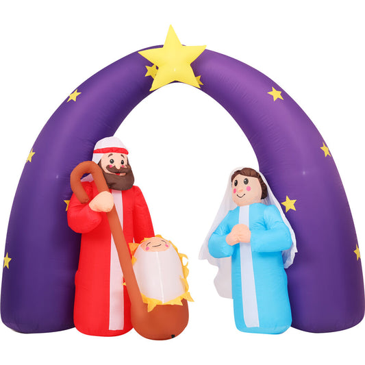 Christmas Time - 7-Ft. Wide Pre-Lit Inflatable Nativity Scene Outdoor Christmas Decoration - Red