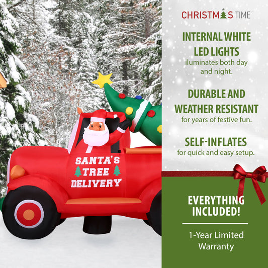 Christmas Time - 6-Ft. Pre-Lit Inflatable Christmas Pickup Truck Outdoor Christmas Decoration - Red