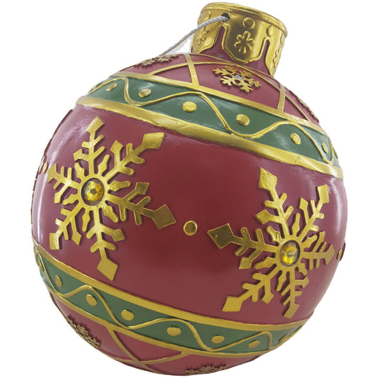 Christmas Time - 18-In. Resin Oversized Christmas Ornament w/ Snowflake Pattern and LED Lights, Indoor or Covered Outdoor Holiday Decor, Red - Red