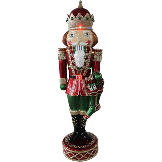 Christmas Time - 22-Inch Indoor/Outdoor Musical Christmas Nutcracker with Bright, Multi-Color LED Lights and Metallic Finish - Red, Mutli