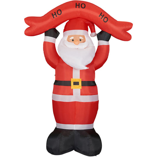 Christmas Time - 10-Ft. Tall Santa Holding HO HO HO Sign, Prelit Outdoor Christmas Inflatable with Storage Bag - Red