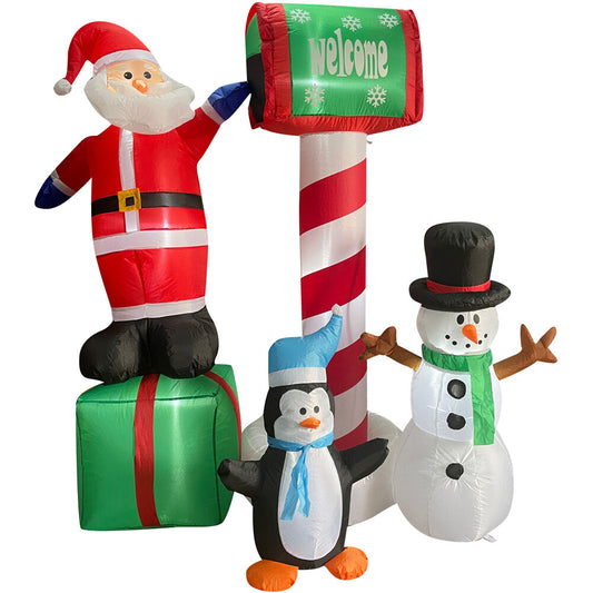 Christmas Time - 6-Ft. Pre-Lit Inflatable Welcome Mailbox with Santa, Snowman, and Penguin Outdoor Christmas Decoration - Multi