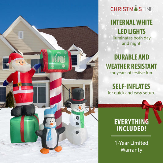 Christmas Time - 6-Ft. Pre-Lit Inflatable Welcome Mailbox with Santa, Snowman, and Penguin Outdoor Christmas Decoration - Multi