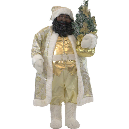 Christmas Time - 3-Ft. Music and Motion African American Santa Claus with Prelit Christmas Tree, Animated Indoor Holiday Home Decor - White