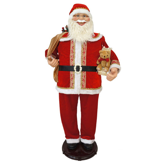 Christmas Time - 58-In. Dancing Santa with Toy Sack, Teddy Bear, and Wrapped Gifts, Animated Christmas Decorations, Holiday Home Decor - Red