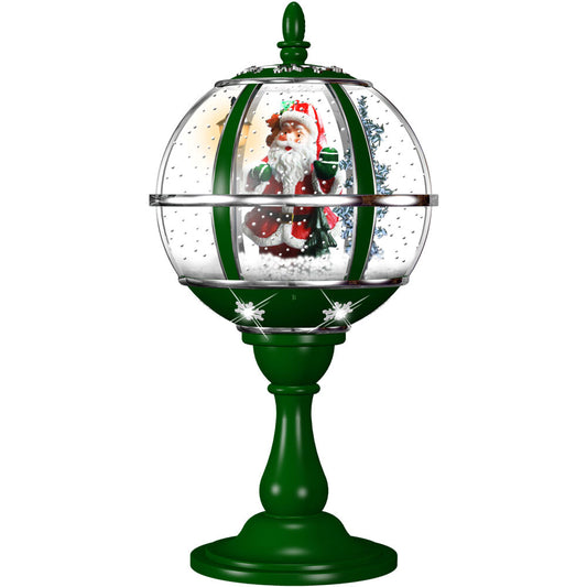 Christmas Time - 23-In. Tabletop Musical Snow Globe with Santa Scene, Cascading Snow, and Christmas Carols, Green - Green