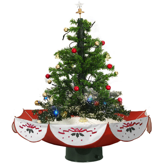 Christmas Time - 29-In. Musical Snowy Indoor Holiday Decor, Green Christmas Tree with Red Umbrella Base - Green