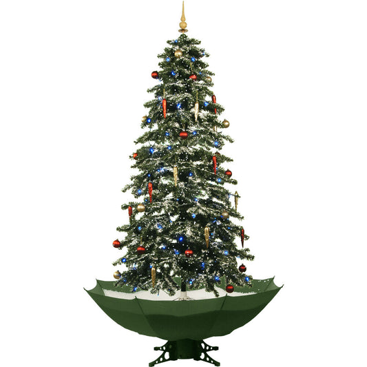 Christmas Time - 67-In. Musical Snowy Indoor Holiday Decor, Green Christmas Tree with Green Umbrella Base - Green