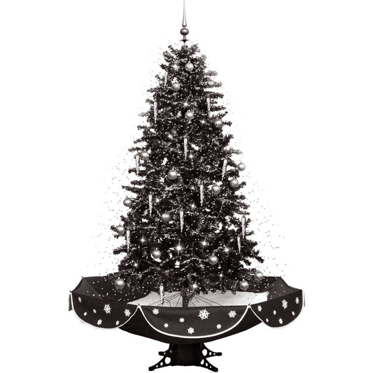 Christmas Time - 75-In. Musical Snowy Indoor Holiday Decor, Black Christmas Tree with Black Umbrella Base - Black