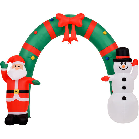 Christmas Time - 8-Ft. Tall Walkway Arch w/ Santa Claus and Snowman, Prelit Outdoor Christmas Inflatable with Storage Bag - Green