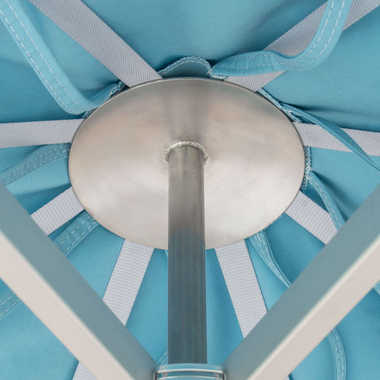 Woodline - 8’ Square Pulley Lift Umbrella, Aluminum/Eucalyptus - Easilift, Pacific, Elegance - EA25SAS