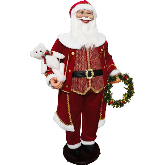 Fraser Hill Farm - 58-In. Life-Size Dancing Santa with Bear and Wreath, Motion-Activated Christmas Animatronic - Red