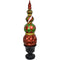 Fraser Hill Farm - 50-In. Resin Ball and Finial Topiary in a Black Pedestal Urn - Indoor or Outdoor Christmas Decoration, Harlequin and Stripe - Red, Green, Black, Gold