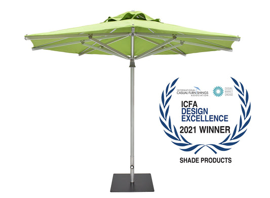 Woodline - 8’ Square Pulley Lift Umbrella, Aluminum/Eucalyptus - Easilift, Pacific, Elegance - EA25SAS