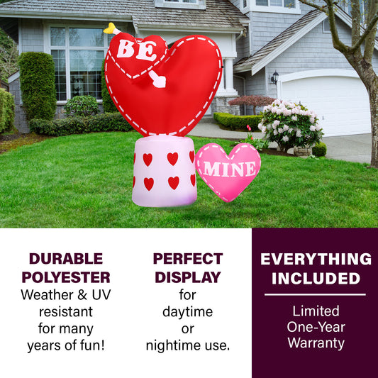 Fraser Hill Farm - 6-Ft. Light Up Valentine's Day Hearts with Arrow Inflatable - Red