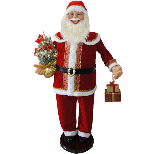 Fraser Hill Farm - 58-In. Dancing Santa Claus with Prelit Christmas Tree and Wrapped Gifts, Life-Size Motion-Activated Christmas Animatronic - Red