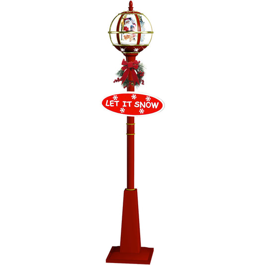 Fraser Hill Farm - Let It Snow Series 69-In. Musical Snow Globe Lamp Post with Santa Claus, 1 Sign, Cascading Snow, and Christmas Carols, Red - RED