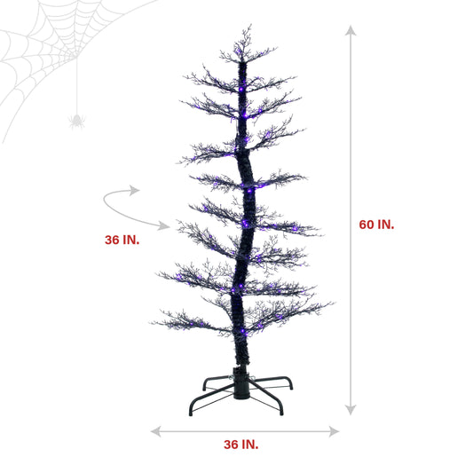 Haunted Hill Farm - 5-ft. Dancing Halloween Tree with Purple LED Lights and Sound - Black, Purple