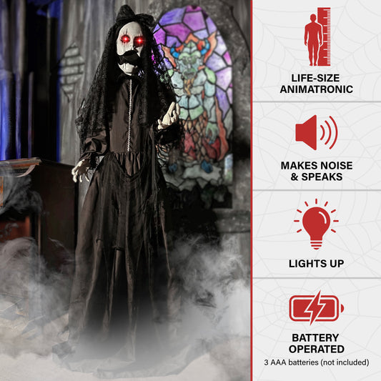 Haunted Hill Farm - Lifesize Animatronic Demon Bride with Lights and Sound, Indoor/Covered Outdoor Halloween Decoration - Multi