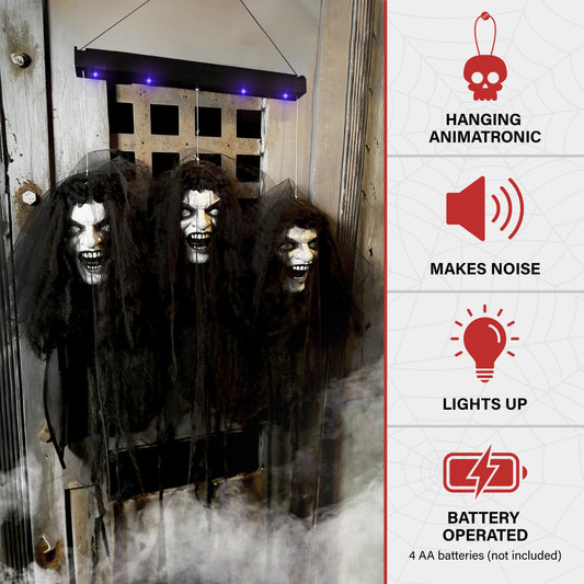 Haunted Hill Farm - Animatronic Floating Demon Bride Heads with Lights and Sound, Indoor/Covered Outdoor Halloween Decoration - Multi