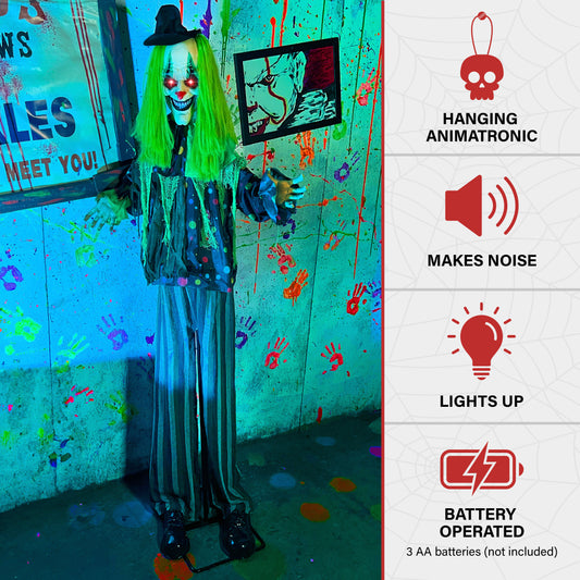Haunted Hill Farm - Lifesize Animatronic Clown with Lights and Sound, Indoor/Covered Outdoor Halloween Decoration - Multi
