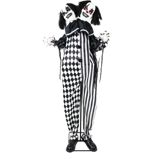 Haunted Hill Farm - Lifesize Animatronic Two-Headed Clown with Lights and Sound, Indoor/Covered Outdoor Halloween Decoration - Multi