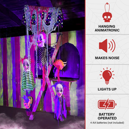 Haunted Hill Farm - Animatronic Floating Clown Heads with Lights and Sound, Indoor/Covered Outdoor Halloween Decoration - Multi