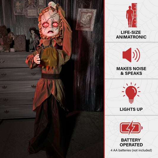 Haunted Hill Farm - Lifesize Animatronic Demon Girl with Lights and Sound, Indoor/Covered Outdoor Halloween Decoration - Multi