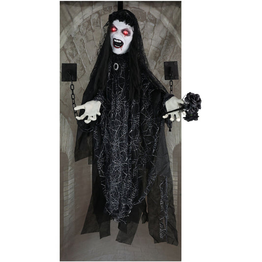 Haunted Hill Farm - Animatronic Demon Widow Door Greeter with Lights and Sound, Indoor/Covered Outdoor Halloween Decoration - Multi