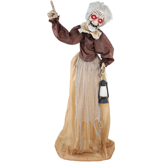 Haunted Hill Farm - Lifesize Animatronic Old Lady Zombie with Lights and Sound, Indoor/Covered Outdoor Halloween Decoration - Multi