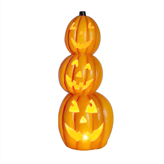 Haunted Hill Farm - 36-in. Jack-o-Lantern Stack Statue with LED Lights - Orange