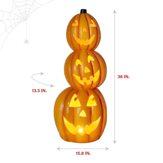 Haunted Hill Farm - 36-in. Jack-o-Lantern Stack Statue with LED Lights - Orange