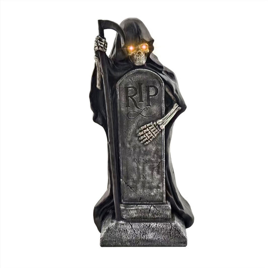 Haunted Hill Farm - 39-in. Grim Reaper Holding Sickle Statue with LED Eyes - Black
