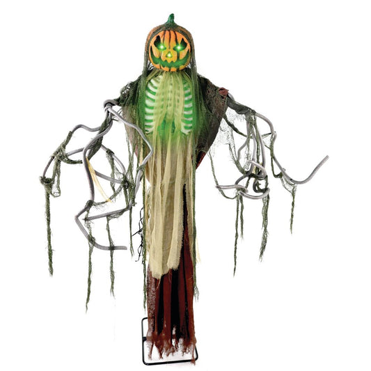 Haunted Hill Farm - Lifesize Animatronic Pumpkin Man with Lights and Sound, Indoor/Covered Outdoor Halloween Decoration - Multi
