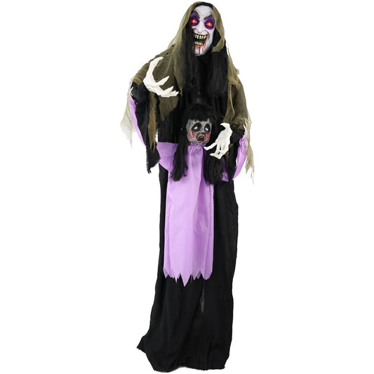 Haunted Hill Farm - Lifesize Animatronic Vampire Lady with Baby with Lights and Sound, Indoor/Covered Outdoor Halloween Decoration - Multi